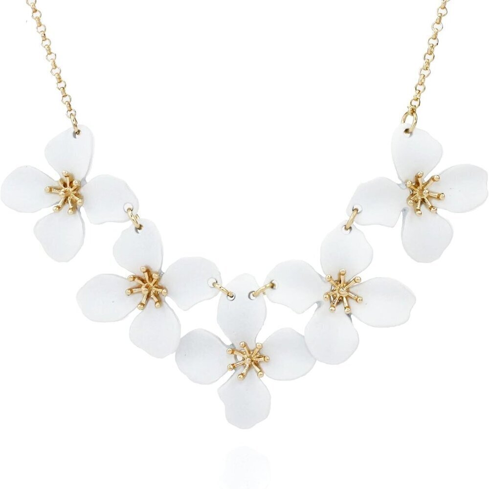 White Floral Statement Necklace for Women Adjustable Chain Costume Jewelry